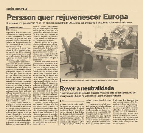 Persson quer rejuvenescer Europa Persson quer rejuvenescer Europa