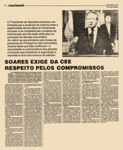 Soares exige da CEE respeito pelos compromissos Soares exige da CEE respeito pelos compromissos