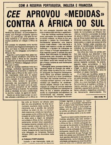 CEE aprovou “medidas” contra a África do Sul