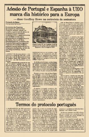 Adesão de Portugal e Espanha à UEO marca dia histórico para a Europa Adesão de Portugal e Espanha à UEO marca dia histórico para a Europa