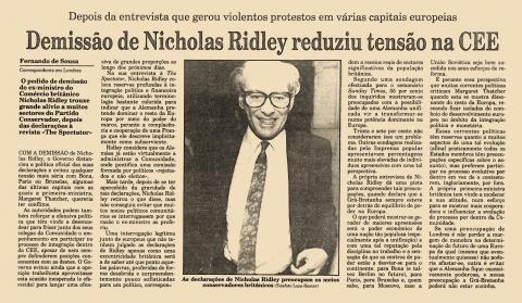 Demissão de Nicholas Ridley reduziu tensão na CEE