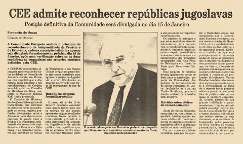 CEE admite reconhecer repúblicas jugoslavas