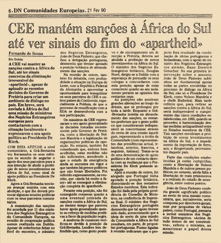 CEE mantém sanções à África do Sul até ver sinais do fim do “apartheid”