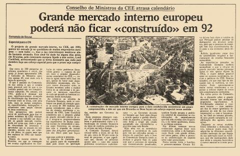 Grande mercado interno europeu poderá não ficar “construído” em 92