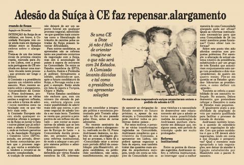 Adesão da Suíça à CE faz repensar alargamento