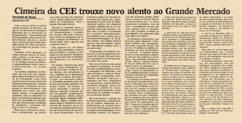 Cimeira da CEE trouxe novo alento ao Grande Mercado 