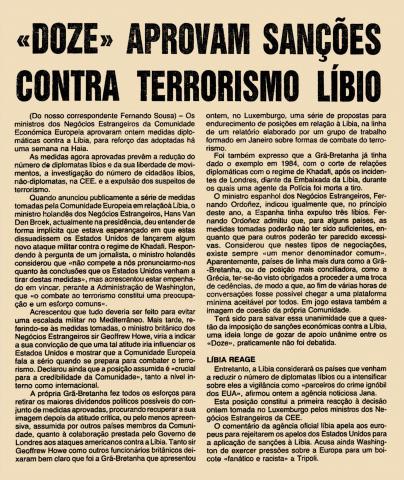 “Doze” aprovam sanções contra terrorismo líbio