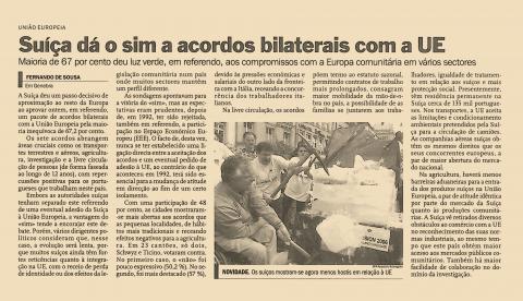 Suíça dá o sim a acordos bilaterais com a UE