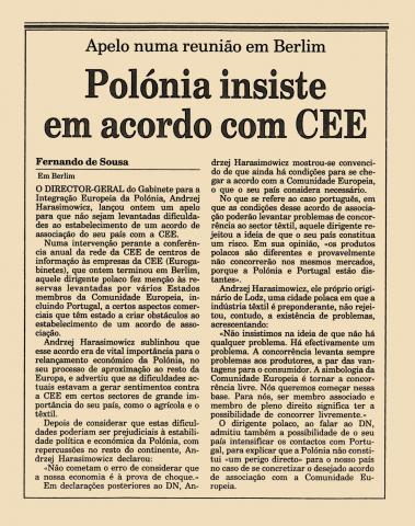 Polónia insiste em acordo com CEE Polónia insiste em acordo com CEE