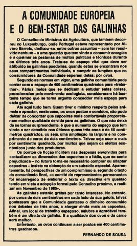 A comunidade europeia e o bem-estar das galinhas