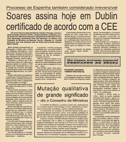Soares assina hoje em Dublin certificado de acordo com a CEE