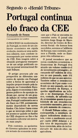 Segundo o “Herald Tribune” Portugal continua elo fraco da CEE