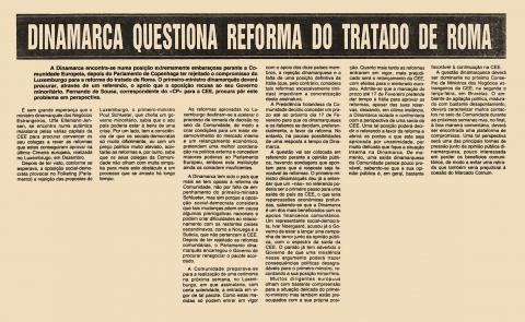 Dinamarca questiona reforma do tratado de Roma 