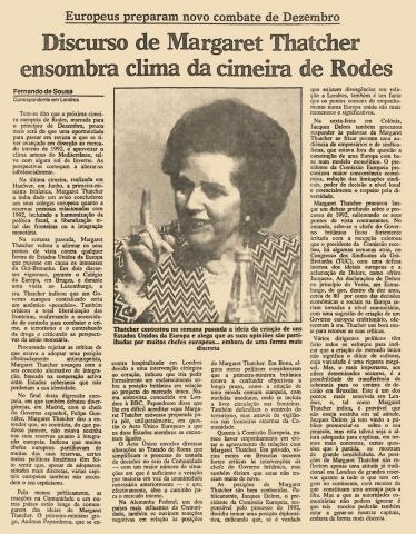 Discurso de Margaret Thatcher ensombra clima da cimeira de Rodes