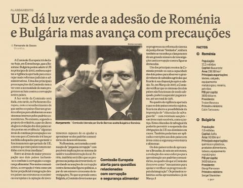 UE dá luz verde a adesão de Roménia e Bulgária mas avança com precauções