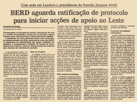BERD aguarda ratificação de protocolo para iniciar acções de apoio ao Leste BERD aguarda ratificação de protocolo para iniciar acções de apoio ao Leste