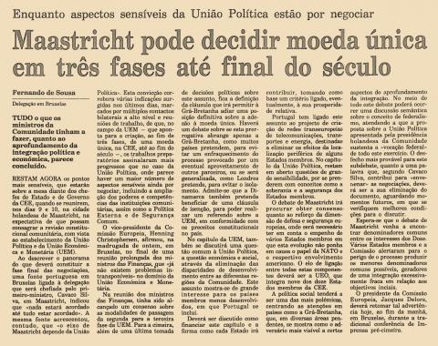 Maastricht pode decidir moeda única em três fases até final do século