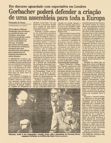 Gorbachev poderá defender a criação de uma assembleia para toda a Europa