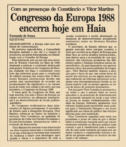 Congresso da Europa 1988 encerra hoje em Haia
