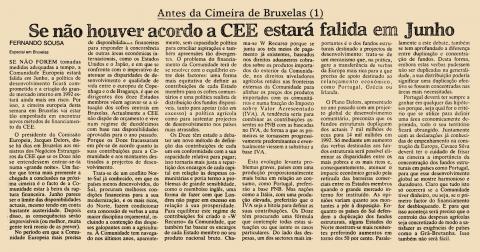 Se não houver acordo a CEE estará falida em Junho